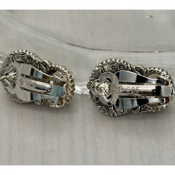 Stephen Dweck Sterling Flower Carved Crystal & Faceted Smokey Quartz EARRINGS - Picture 4 of 7